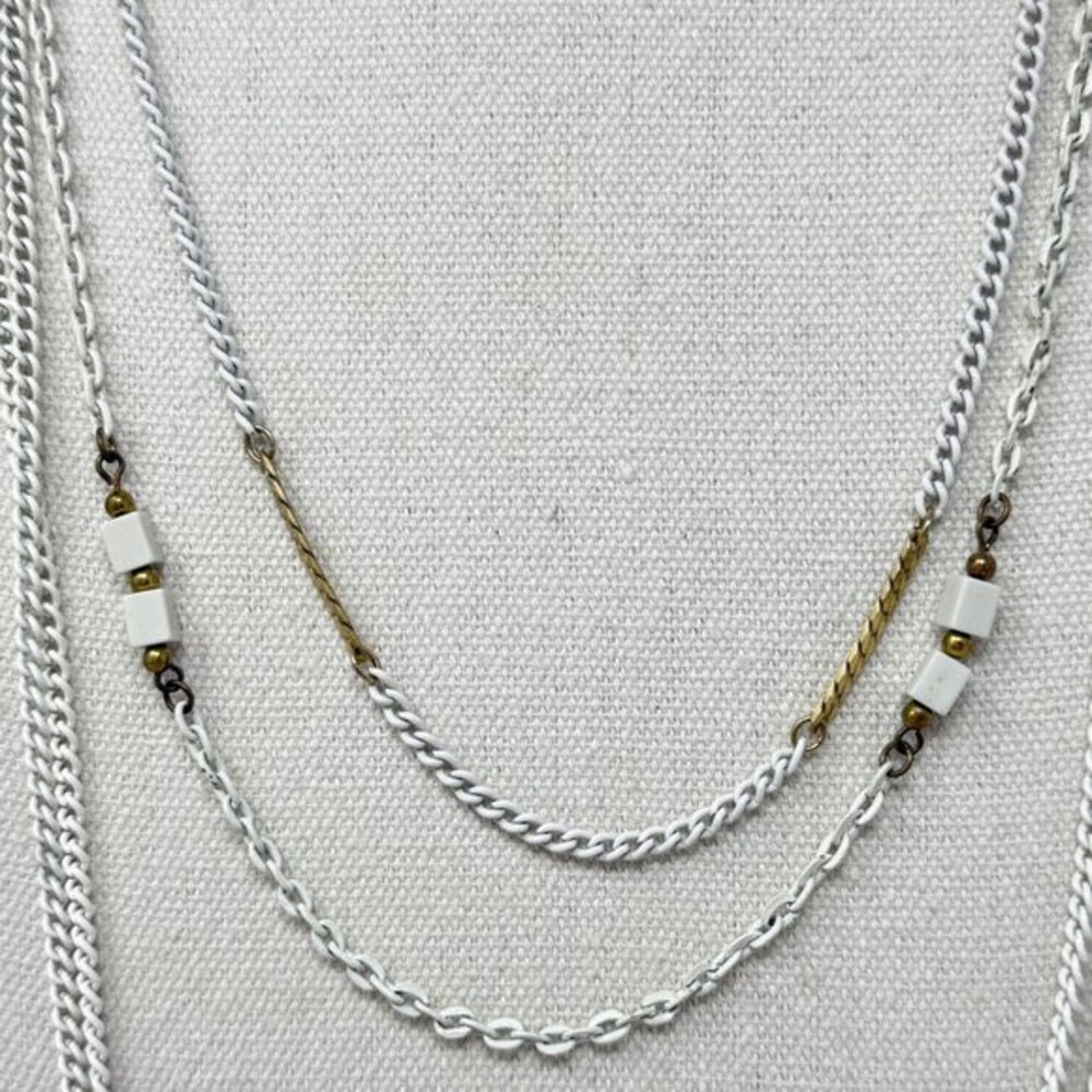 Vintage Chain Set of 3 Necklaces Korea White Gold-Tone Long‎ Length Minimal - Picture 2 of 9